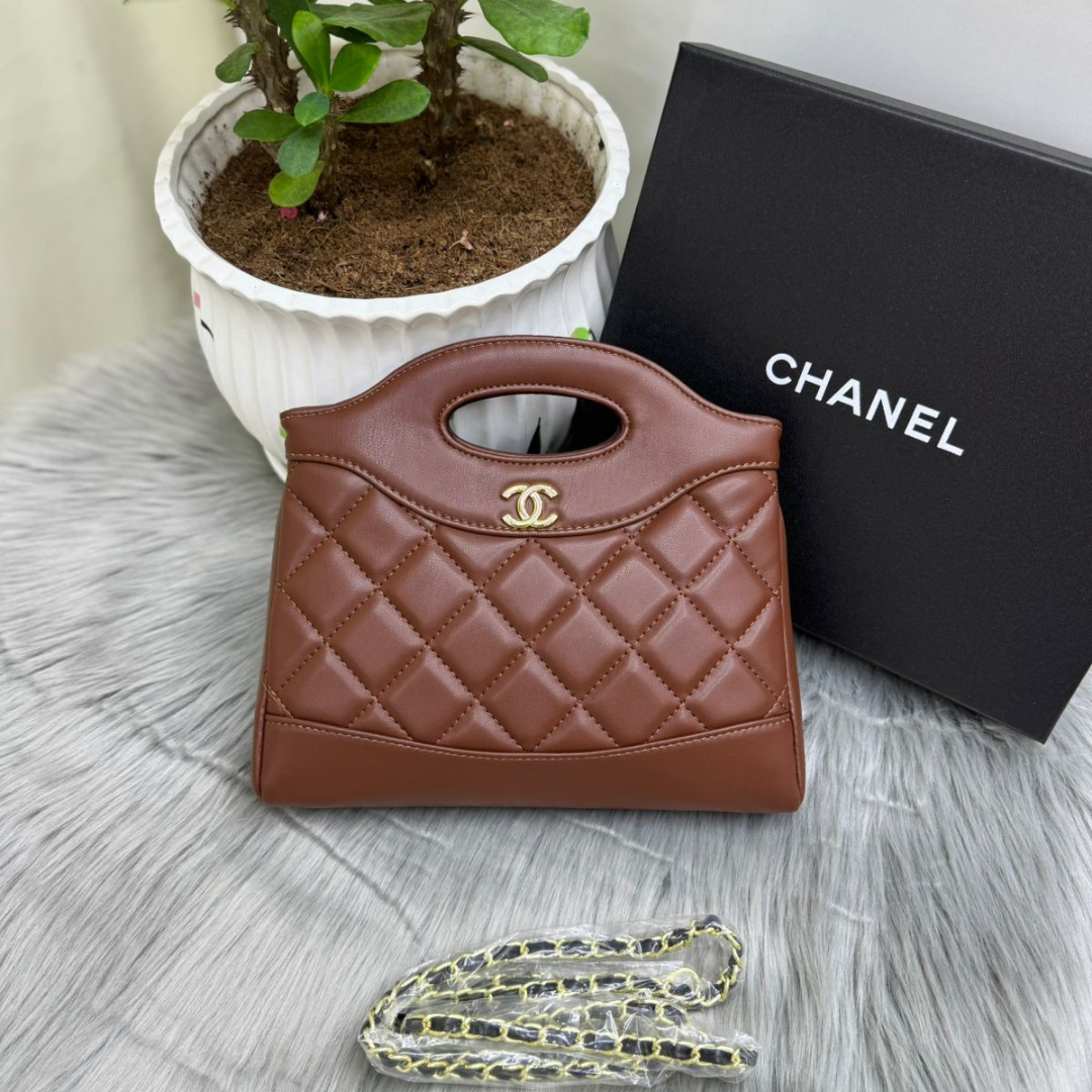 CHANEL Women’s Quilted Leather Handbag – Beige & Black Designer Purse | Luxury Fashion Bag Dubai